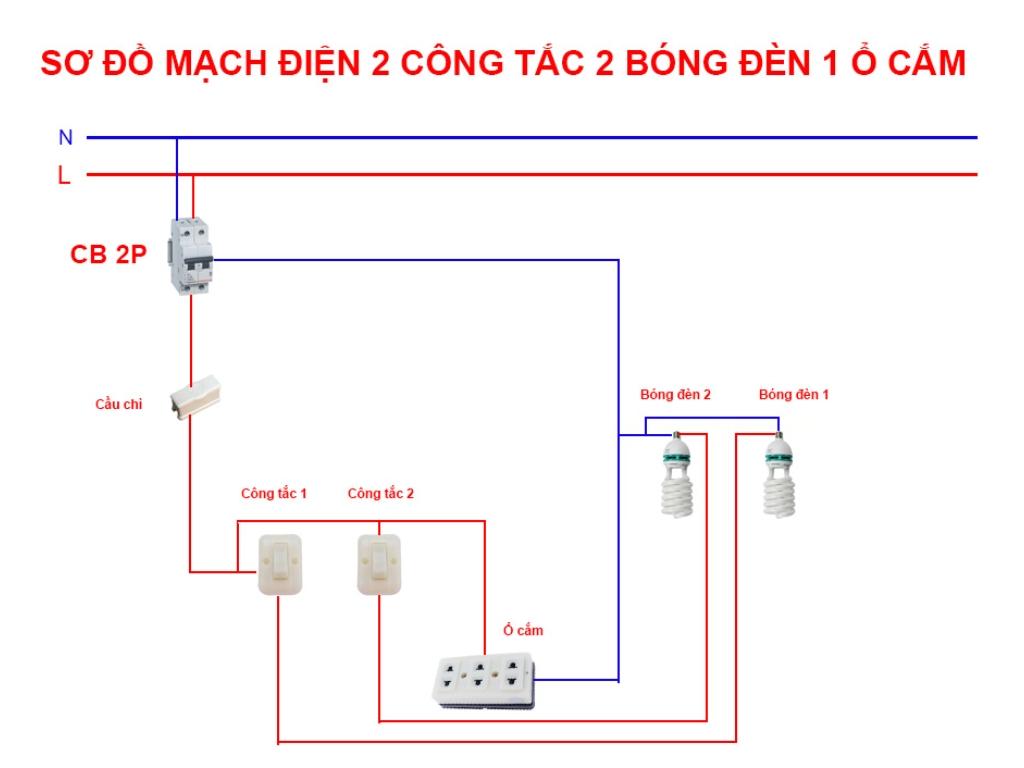 Cách đấu 2 bóng đèn 2 công tắc bóng đèn cực kỳ đơn giản, dễ làm tại nhà