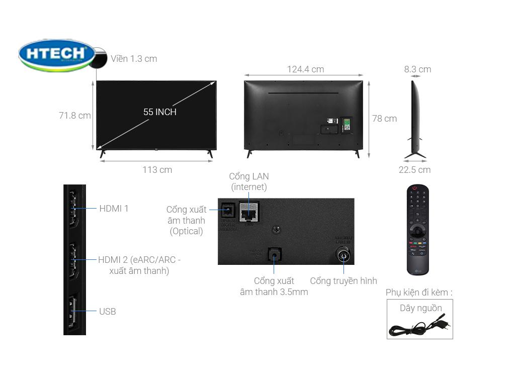 Kích thước tivi LG 55 inch thực tế. Chiều cao, độ dày, viền màn hình, chân tivi LG