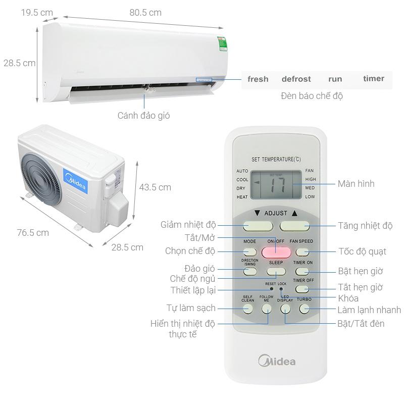Điều hòa Midea 1 chiều 1HP-9.000BTU MSAFC-10CRN8-8